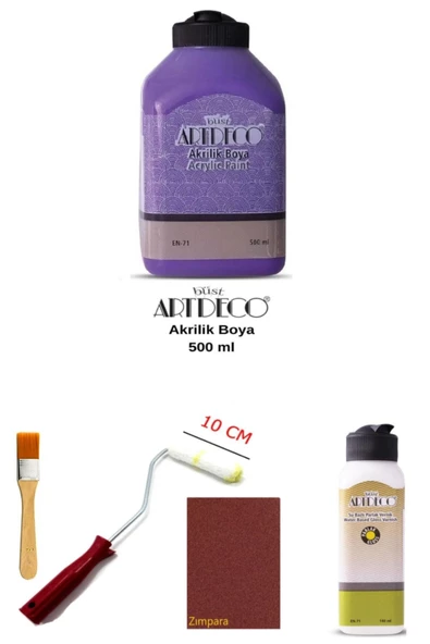 Artdeco Akrilik Boya 500 Ml Mor Dolap Boyama Seti Mobilya Boyama Seti Parlak Vernik ürün görseli 1