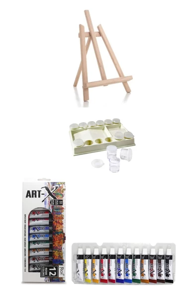 Masaüstü Orta Boy Şövale-art-x 12 Ml 12 'li Akrilik Set-rich Şişeli Palet 3'lü Set ürün görseli 1
