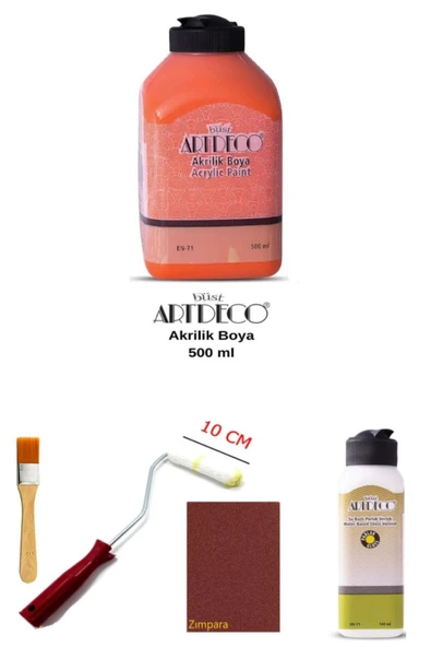 Artdeco Akrilik Boya 500 Ml Turuncu Dolap Boyama Seti Mobilya Boyama Seti Parlak Vernik ürün görseli 1