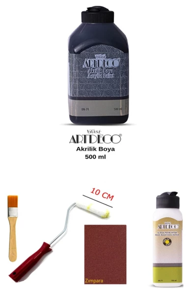 Artdeco Akrilik Boya 500 Ml Siyah Dolap Boyama Seti Mobilya Boyama Seti Parlak Vernik ürün görseli 1