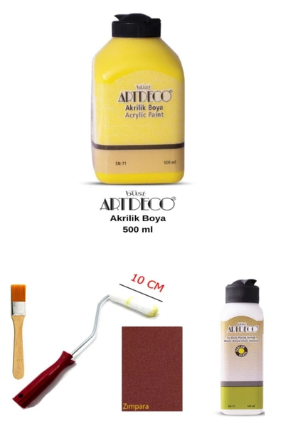 Artdeco Akrilik Boya 500 Ml Sarı Dolap Boyama Seti Mobilya Boyama Seti Parlak Vernik ürün görseli 1