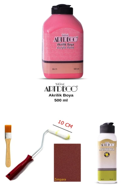 Artdeco Akrilik Boya 500 Ml Pembe Dolap Boyama Seti Mobilya Boyama Seti Parlak Vernik ürün görseli 1