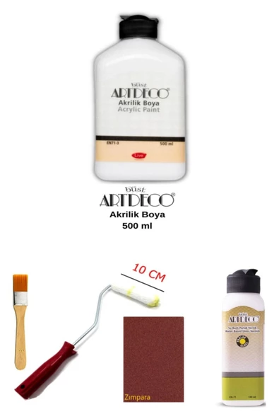 Artdeco Akrilik Boya 500 Ml Beyaz Dolap Boyama Seti Mobilya Boyama Seti Parlak Vernik ürün görseli 1