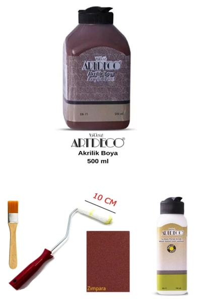 Artdeco Akrilik Boya 500 Ml Kahverengi Dolap Boyama Seti Mobilya Boyama Seti Parlak Vernik ürün görseli 1