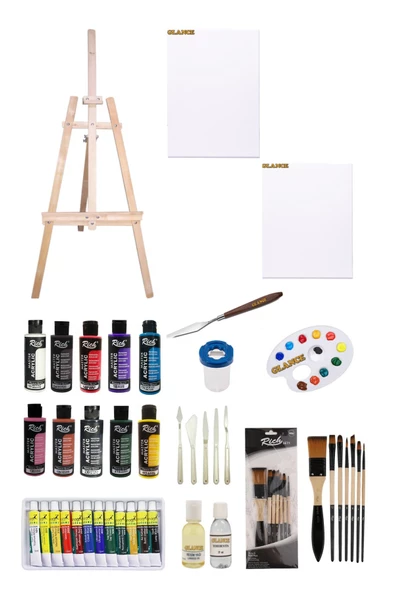 Rich 120 Cc Akrilik Boya +fanart 12x12 Ml Yağlı Boya Seti+50x70+35x50 Tuval Ikili Şövale Seti ürün görseli 1
