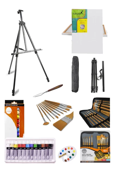 Daller Rowney Simply 12x12ml 12 Renk Akrilik Boya-50x70 Tuval-portatif Metal Şövale Seti ürün görseli 1