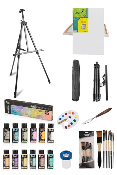 Mastermix Akrilik Boya 12'li Pastel Renkler 60 Cc-50x70 Tuval-portatif Metal Şövale Seti ürün görseli 1
