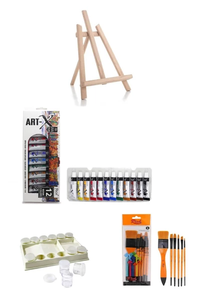 Orta Boy Şövale-art-x 12 Ml 12 'li Renk Tüp Akrilik Set-rich Set8 6'lı Fırça-şişeli Palet 4'lü Set ürün görseli 1