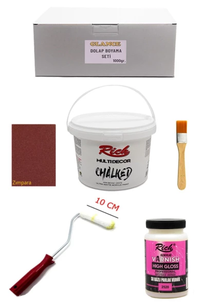 Rich Multi Decor Chalked Beyaz 1000 Gr Dolap +mobilya Boyama Seti High Glos Parlak Vernik ürün görseli 1