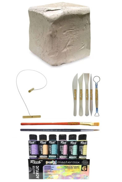 Beyaz Seramik Hamuru 6 Kg Kil Rich Mastermix Akrilik Boya Seti Pastel Renkler 6lı 60cc Set ürün görseli 1