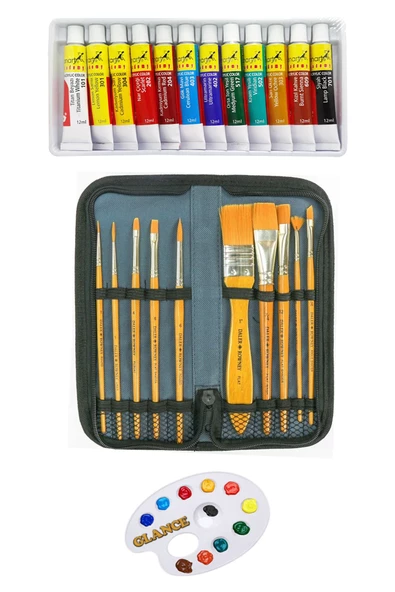 Daler Rowney Gold Taklon 10'lu Çantalı Fırça Seti Fanart Academy 12 X 12ml Akrilik Boya Seti ürün görseli 1