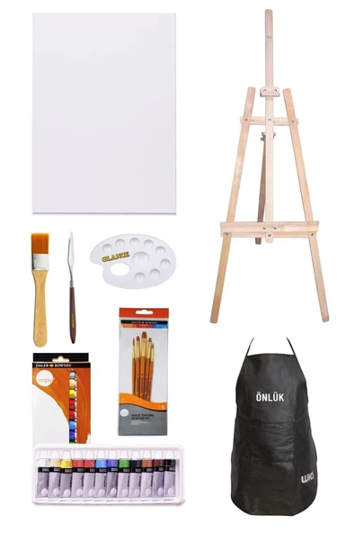 Daler Rowney Simply Akrilik Boya 12'li 3 Ayaklı Şövale Daler Rowney Fırça Önlüklü Akrlik Boya Seti ürün görseli 1