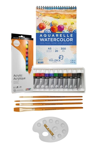 Daler Rowney Simply Akrilik Boya 12 Ml 12 Van Dyck Suluboya Defteri A5 300 Gr 20 Yp Akrilik Set ürün görseli 1