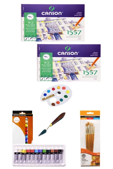 Daller Rowney Simply 12x12ml 12 Renk Akrilik Boya Canson Resim Defteri 35x50cm 180 gr 15 Yaprak Set ürün görseli 1