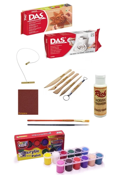 Das Beyaz Kahve Seramik Kili 2x500gr Rich Funny Kids 25 Ml Akrilik 12 Li Set ürün görseli 1