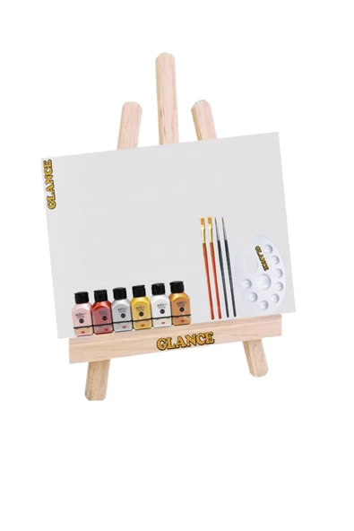 Mini Şövale 25x35 Cm Tuval 4'lü Fırça Seti Artdeco 6x75 Ml Metalik Akrilik Set ürün görseli 1