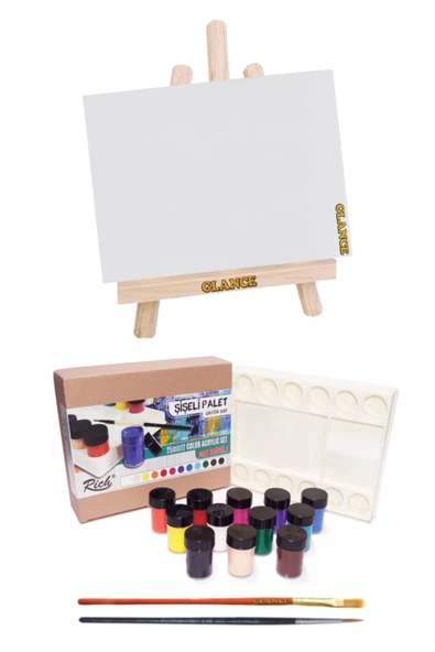 Rich Şişeli Palet 25 Ml X 12'li Akrilik + Masaüstü Şövale + 25x35 Tuval Set ürün görseli 1