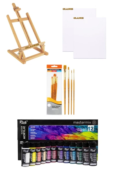 Rich Master-mix Akrilik Set 12 Li 60 Cc 25x35 Tuval 2'li-daller Rowney Gold Taklon Short Fırça Seti ürün görseli 1