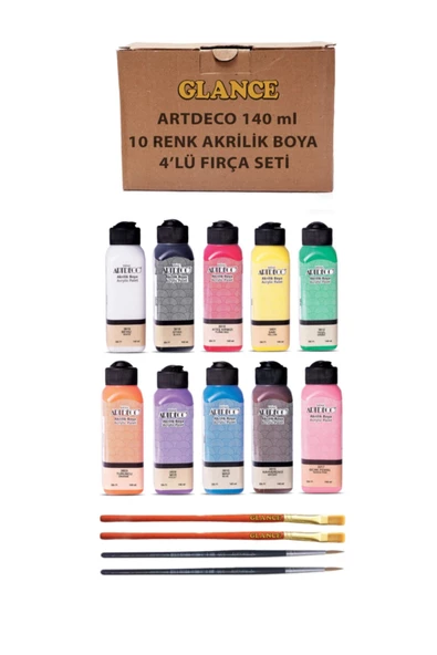Artdeco 140 Ml Ana Renkler Akrilik Boya 10'lu Set- Fırça ürün görseli 1