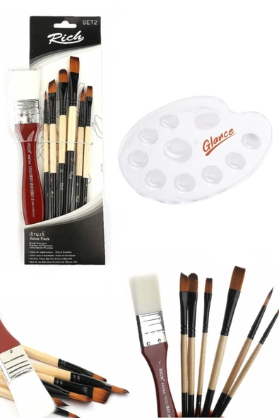 Profesyonel 7'li Karma Fırça Set Ve Şeffaf Plastik Palet 19x26 cm ürün görseli 1