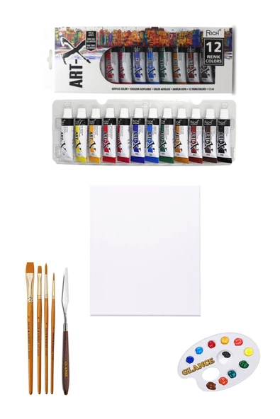 Art-x Rich Akrilik Boya Seti 12x12 ml 35x50 Tuval Başlangıç Seti ürün görseli 1
