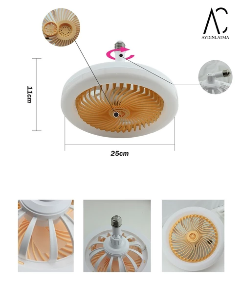 30W Fanlı Led Ampul / 3 Renk Işık / 3 Hız Fanlı Sarı Kasa  - Kumandalı ve Koku Hazneli ürün görseli 1