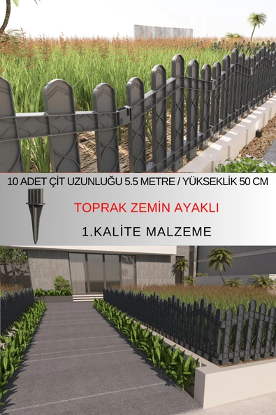 Dekoratif Plastik Bahçe ve Peyzaj Çiti 10 ADET ÇİT (Y: 50 CM / G: 5.5 M) TOPRAK AYAKLI ürün görseli 1