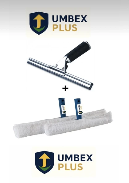 Umbex Plus  Cam Silme Aparatı Çekçek Metal 45 cm 2 Adet Mikrofiber Peluş Ve Aparatı 45 Cm Temizlik Seti ürün görseli 1