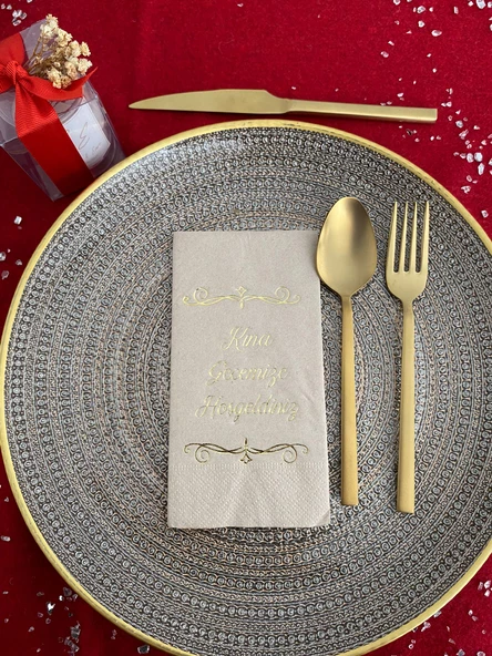 Gold Yaldızlı Beyaz Kına Gecemize Hoşgeldiniz Peçete 16 Adet ürün görseli 1
