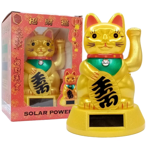Maneki Neko Gold El Sallayan Şans Kedisi Büyük Solar Güneş Enerjili ürün görseli 1