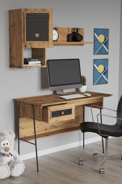 SANDALİE  Arya Raflı 59x120 Cm Çalışma Masası Bilgisayar Masası Ofis Ders Yemek Masası Atlantik Çam ürün görseli 1