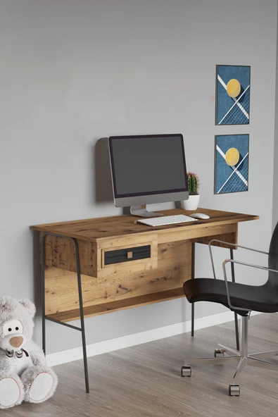 SANDALİE  Arya 120x59 Cm Çalışma Masası Bilgisayar Masası Ofis Ders Yemek Masası Atlantik Çam&Siyah ürün görseli 1