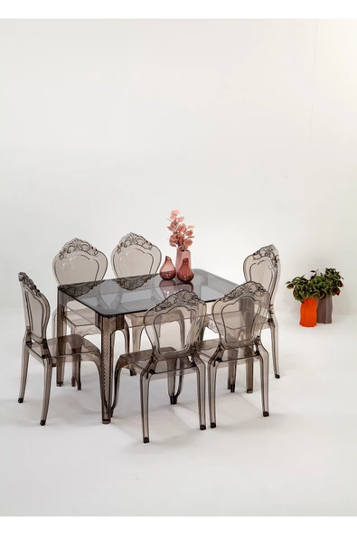 SANDALİE  Sermetto 80x120 Masa / 6 Adet Milda Sandalye - Mutfak Masa Takımı - Füme ürün görseli 1