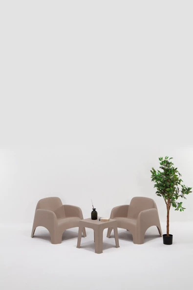 SANDALİE  Şile Pratik Bahçe, Balkon Oturma Grubu ( 1+1+S ) Bahçe Mobilyası / Cappucino ürün görseli 1