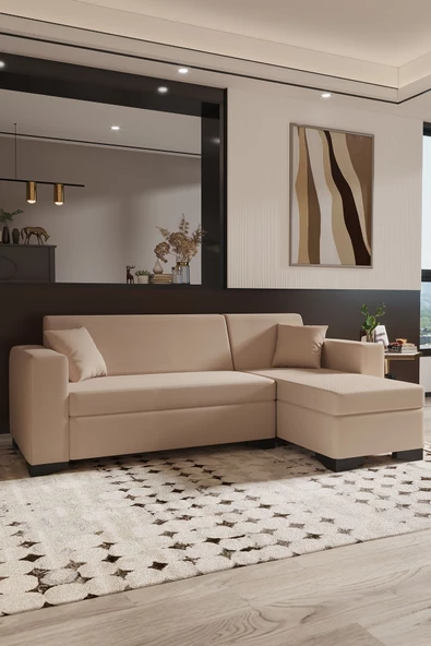 SANDALİE  Salon/oturma Odası Köşe Takımı, L Koltuk-sinema Koltuğu, Minimal Köşe - Krem ürün görseli 1