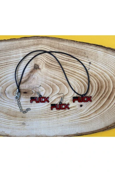 F*ck Kolye Küpe Renkli Unisex Metal Kolye Küpe Seti Pytkklkp174 ürün görseli 1