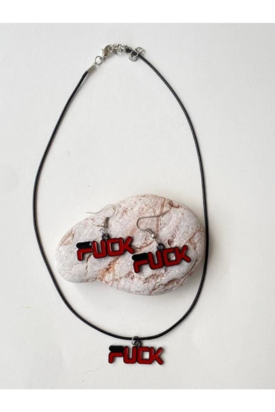 f*ck Yazılı Set Unisex Metal Kolye Küpe Set PYTKKLKP203 ürün görseli 1
