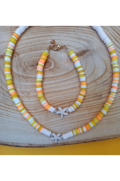 Sarı Deniz Yıldızı Fimo Kolye Bileklik Set Kolye Pytkfmklyblk32 ürün görseli 1