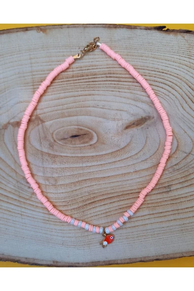 Pembe Balık Boncuk Fimo Kolye Renkli Kadın Kolye Pytkfımoklye0104 ürün görseli 1