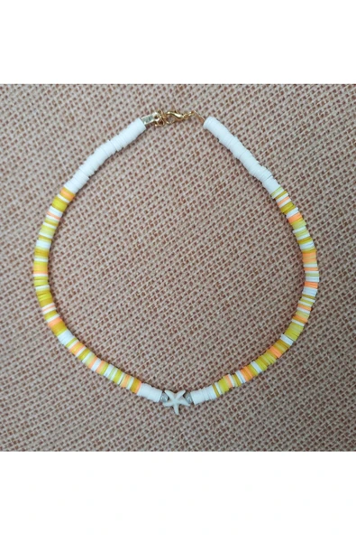Sarı Deniz Yıldızı Boncuk Fimo Kolye Renkli Kadın Kolye Pytkfımoklye0124 ürün görseli 1