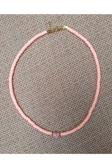Pembe Kalp Boncuk Fimo Kolye Renkli Kadın Kolye Pytkfımoklye0126 ürün görseli 1