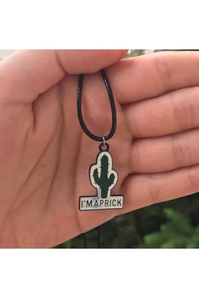 Kaktüs Bitki Kolye Suni Deri Ipli Renkli Unisex Metal Kolye Pytkk0lye00131 ürün görseli 1