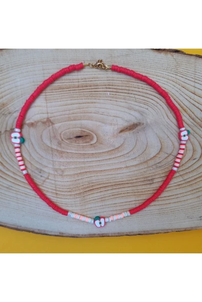 Kırmızı Elma Boncuk Fimo Kolye Renkli Kadın Kolye Pytkfımoklye0107 ürün görseli 1