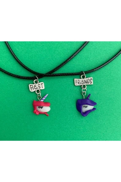 Unicorn Bff Best Friends  Suni Deri İpli Kolye 2'li ürün görseli 1