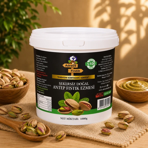 AdresS Fındık - Şekersiz Doğal Antep Fıstık Ezmesi 1 Kg ürün görseli 1