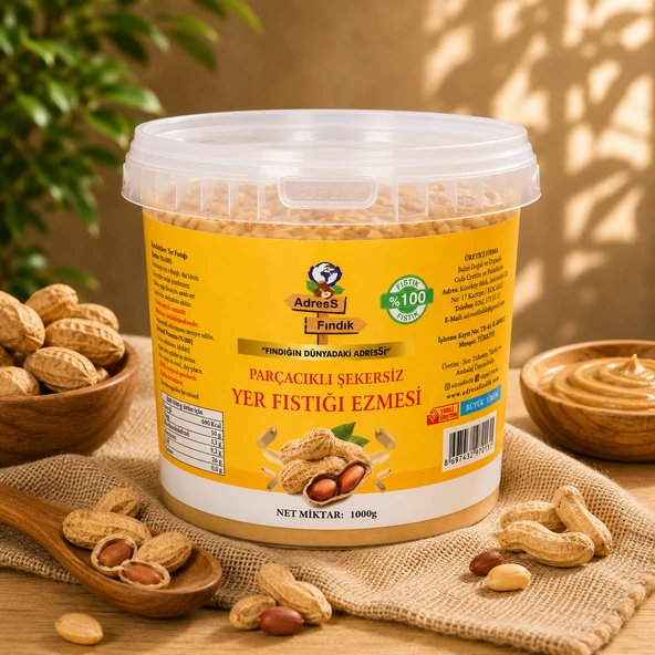 AdresS Fındık - Parçacıklı Şekersiz Yer Fıstığı Ezmesi 1 Kg ürün görseli 1