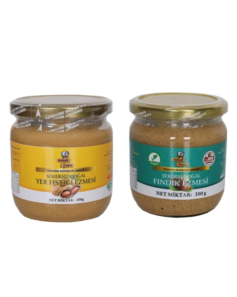 AdresS Fındık - Şekersiz Fındık Ezmesi ve Yer Fıstığı Ezmesi 2 x 350 g ürün görseli 1