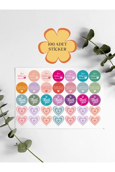 100 Adet Teşekkür Ederiz Stickers Paketleme Kargo Çıkartma PYT0KSTK138 ürün görseli 1