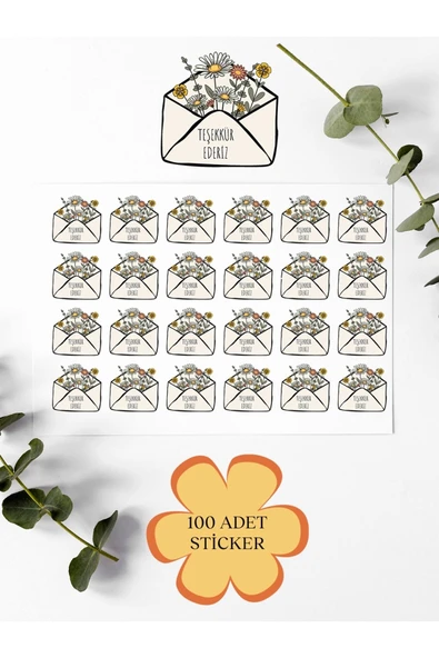 100 Adet Teşekkür Ederiz Stickers Paketleme Kargo Çıkartma PYT0KSTK135 ürün görseli 1