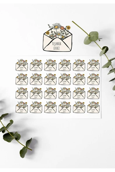 Mektup Desenli Thank You Teşekkür Stickers Paketleme Çıkartma PYTKSTK99 ürün görseli 1